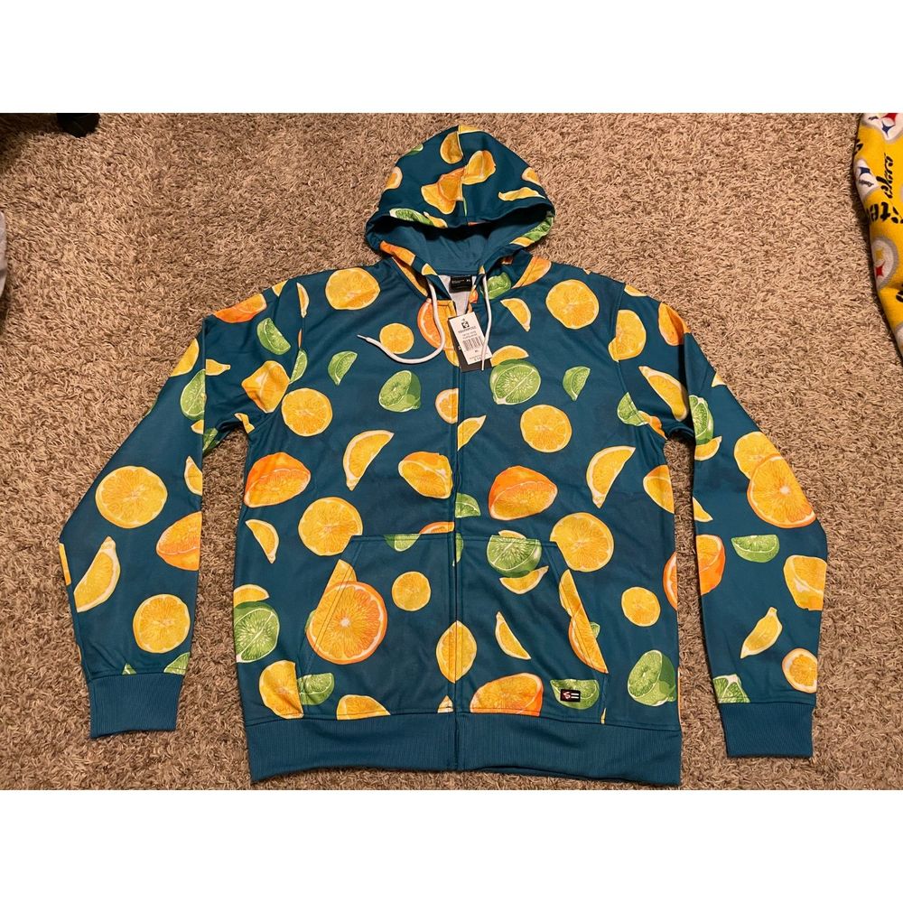 Southpole Men's Full Zip Hoodie Turquoise Lemons Oranges Limes Size L NWT